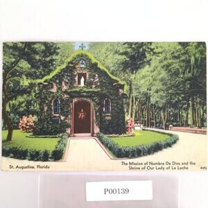 Vtg St Augustine Florida Linen Postcard Nombre Dios Mission Our Lady La Leche 61